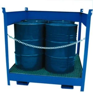 Cubeta acero pintado 4 bidones para carretilla. Capacidad 220L